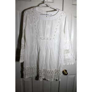 Cirana Anthropologie White Embroidered Cotton Lawn Tunic Top sz M